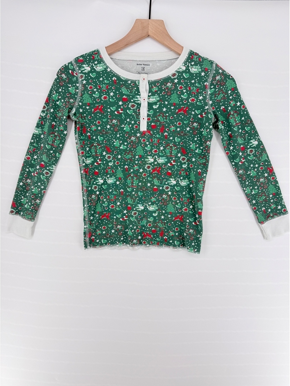 Roller Rabbit Kids 12 Christmas Pajama Set Green Monkey Holiday PJs 2 Piece